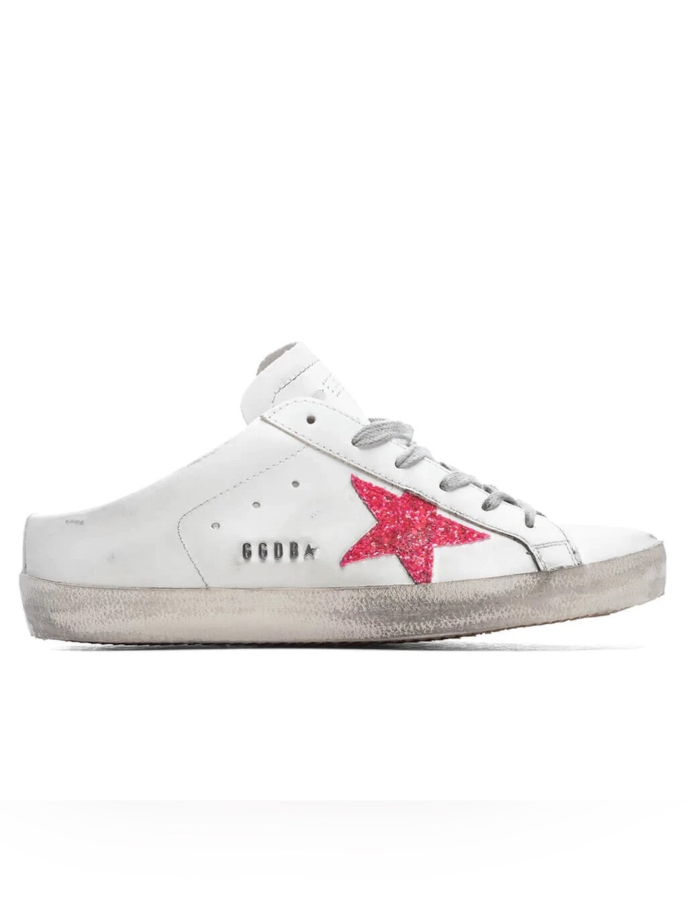 Golden Goose White Low-Top Sneaker with Pink Glitter Star Accent 36